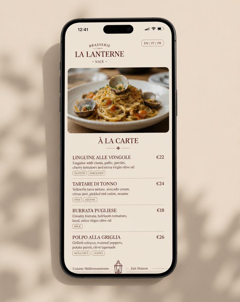 ANIMA guest digital menu on mobile